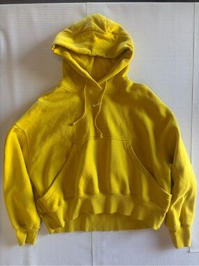 Nike Yellow Center Swoosh Hooded Sweatshirt with Wide Boxy Cropped Fit